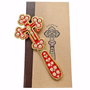 blessing cross for priest colour Red on both sides and comes with a box very nice gift for priest from Jerusalem-blessing cross