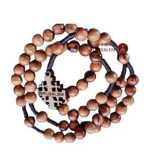 Authentic Olive wood rosary with jerusalem cross Hand made in Holy Land size 35cm with certificate