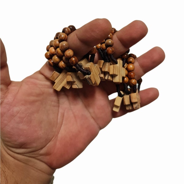 Small finger rosary made from olive wood in holy land 10 beads traveling rosary 1 decades rosary