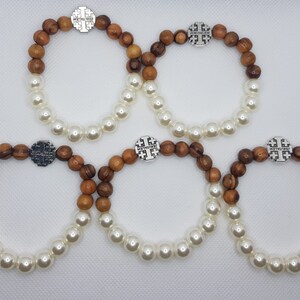 Jerusalem hand made bracelets from olive wood and metal cross 5pieces/ lot
