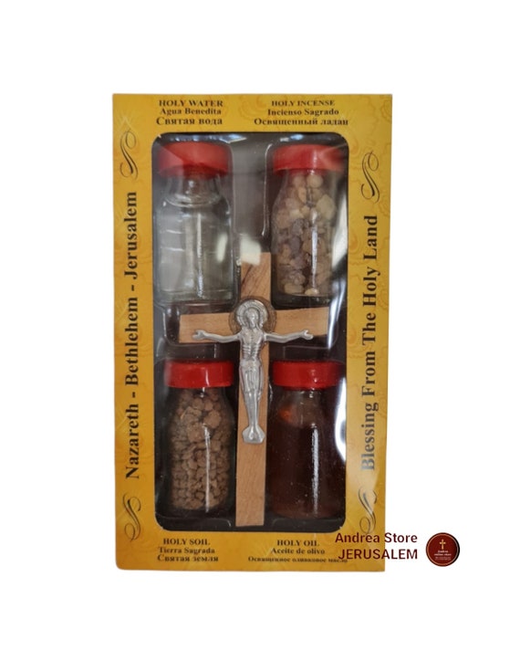 Holy Land Blessing Set Soil, Water, Incense, Oil & Olive Wood