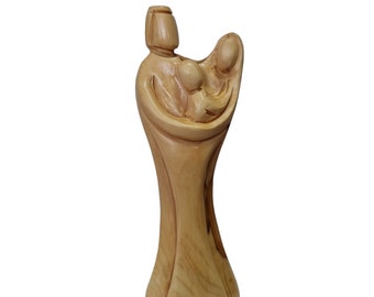 Holy Family statue made from olive wood one piece hand made size 20*7cm