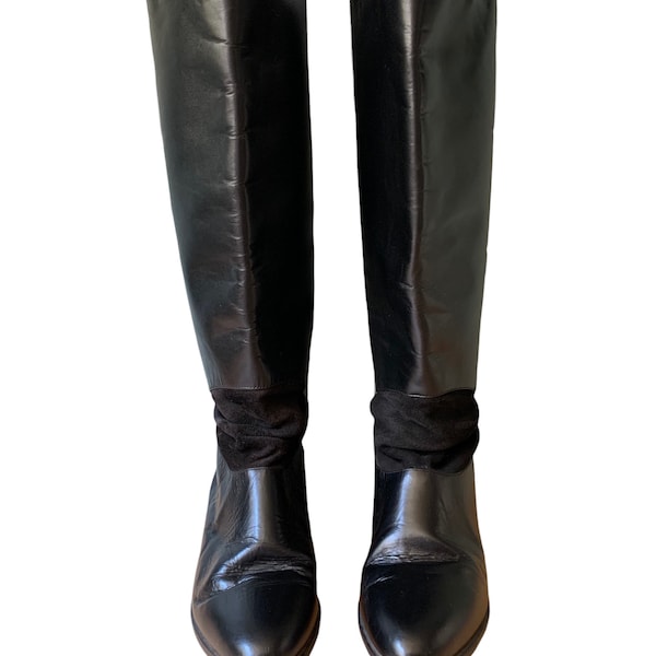 Awesome vintage 1980’s black leather and suede slouch riding boots. Size  7 AU