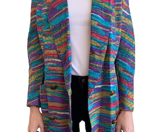 Vintage 1980’s pure silk swirly multi coloured slouchy blazer. Size 6-8 AU.