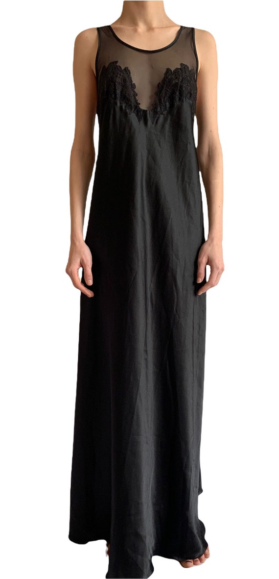 Vintage 1990's 'hilton' Black Mesh and Lace Ankle Length Slip Dress. Size 9-10 AU. - Etsy Vintage 1990's 'hilton' Black Mesh and Lace Ankle Length Slip Dress. Size 9-10 AU. - Etsy