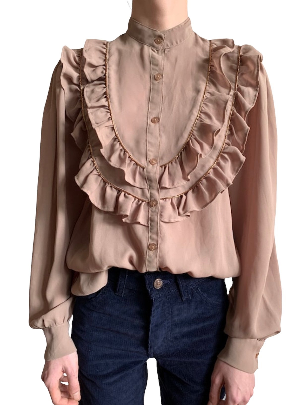 Vintage 1980s Prairie Style Button up Ruffle Blouse. Size Small. Etsy