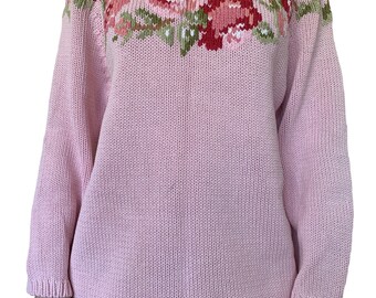 Vintage 1980’s pale pink and floral oversize slouchy sweater/sweater dress. Size 8-9 AU.