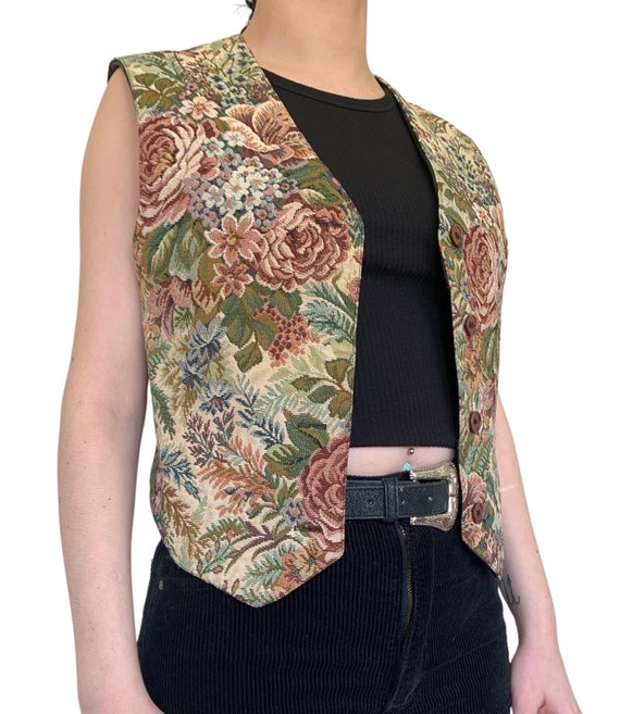 vintage 1980’s floral carpet bag fabric Vest. siz… - image 2