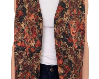 Vintage 1980’s floral design Tapestry button down vest. Size 8-12.