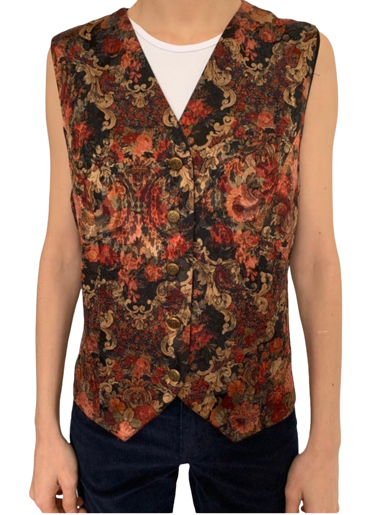 Vintage 1980s Carpet Bag Floral Design Button Down Vest. Size 8-12. - Etsy