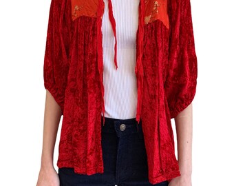 Gorgeous vintage 1970’s red velvet and Chinese brocade jacket/shrug. Size 6