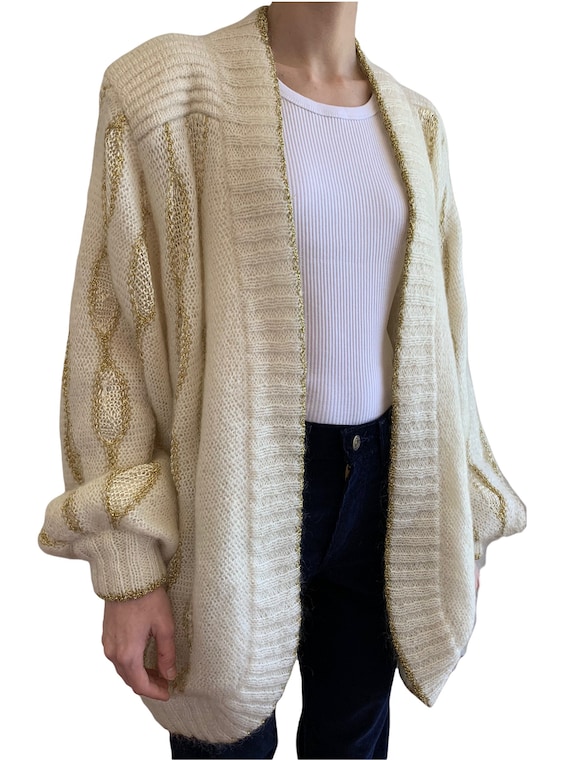 Vintage 1980’s slouchy oversize cream and gold mo… - image 2