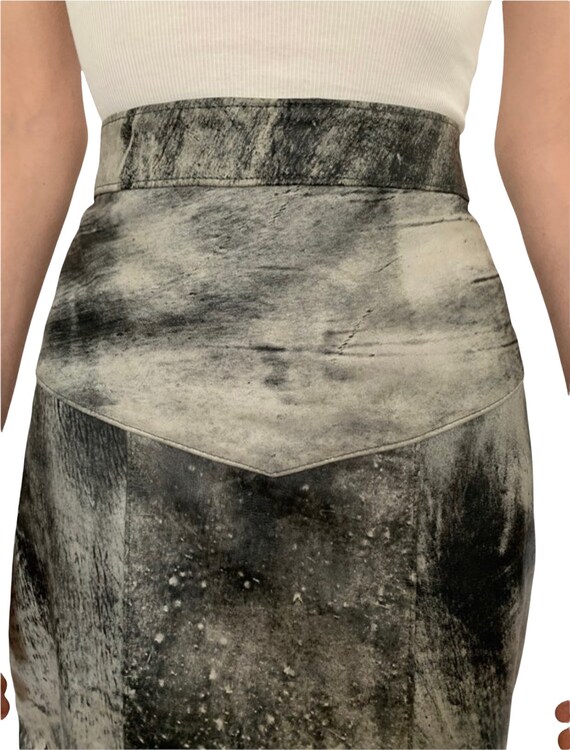 Vintage 1980’s acid wash leather high waist skirt… - image 2