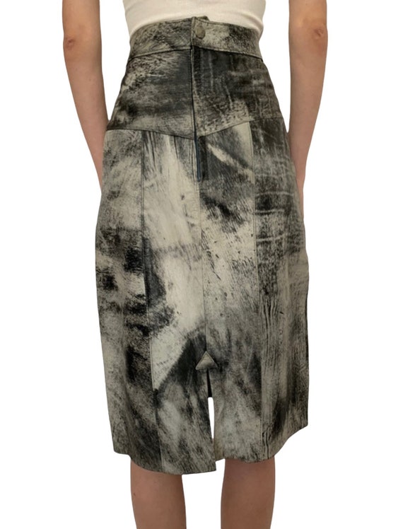 Vintage 1980’s acid wash leather high waist skirt… - image 4