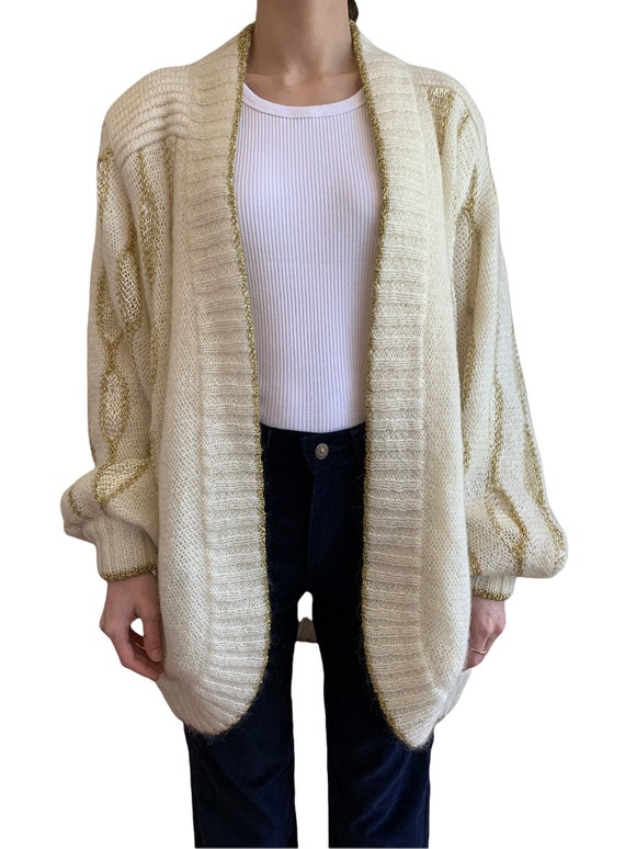 Vintage 1980’s slouchy oversize cream and gold mo… - image 1