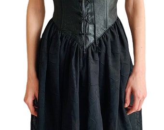 Rock n roll vintage 1980’s leather and chiffon party/prom dress. Size 8 AU.