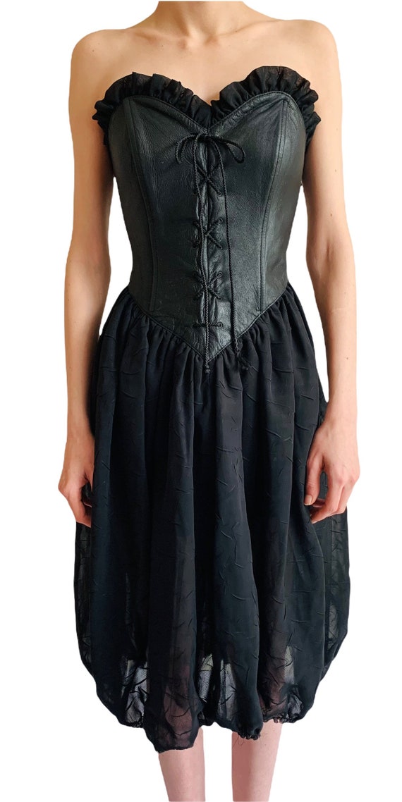 Rock N Roll Vintage 1980's Leather and Chiffon Party/prom Dress. Size 8 AU.  - Etsy