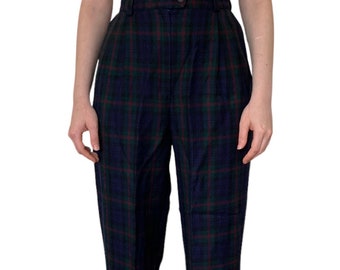 Vintage 1980’s high waist, pleat front Tartan pants. Size 9 AU