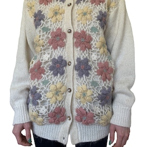 Vintage 1980’s crochet & knit slouchy mohair cardigan. Size 8-12.