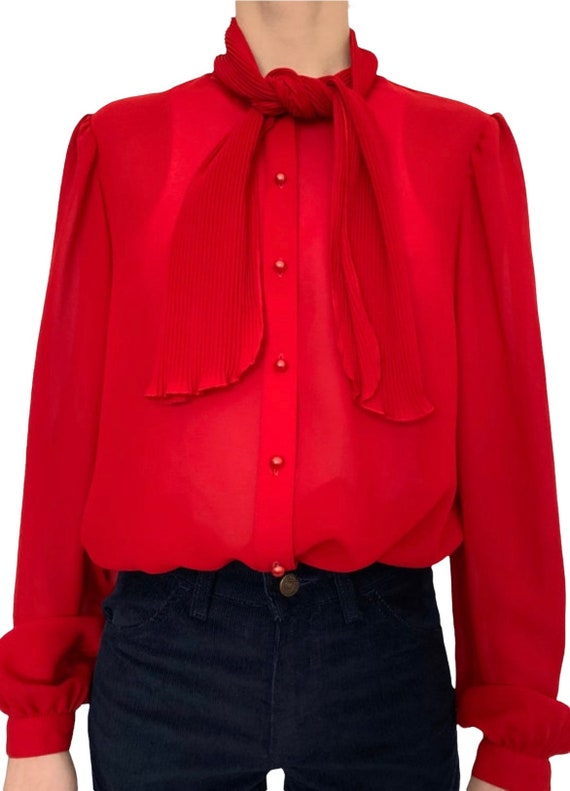 Vintage 70’s/80’s vibrant red secretary blouse. S… - image 1