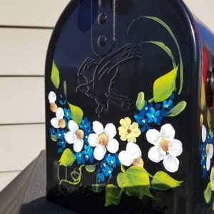 Hand Painted Mailbox daisies and blue flowers with emerald leaves. FREE Personalization, Housewarming gift, Artistic Unique yard art garden image 7