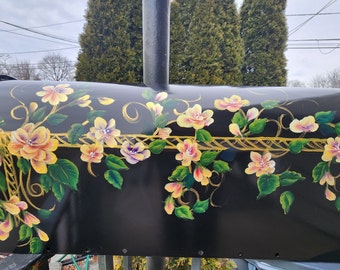 Hand Painted Mailbox Pink, peach, purple and yellow floral design with gold accents. Great gift, housewarming. READY to SHIP!