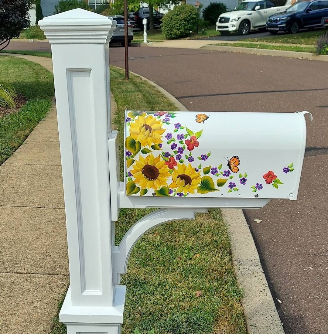 Hand Painted Custom Mailbox Sunflowers, Flowers, Butterflies Fall