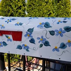 Hand Painted Custom Mailbox, Blue Daisies, Daisy Housewarming Bridal shower, unique, artistic,  FREE name OR house # Personalization