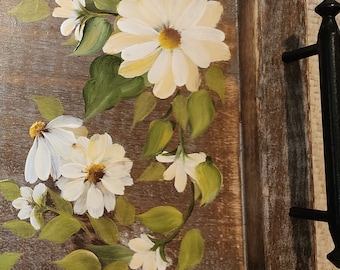 Hand painted Daisies Wood Serving Tray - Large 18" x 12" x 1" one of a kind!