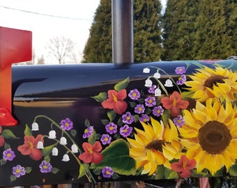 Hand Painted custom Mailbox Sunflowers, flowers, gift for Mom, Spring Wildflowers, Lilly of the Valley, Creative, Housewarming.
