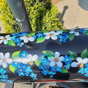 Hand Painted Mailbox daisies and blue flowers with emerald leaves. FREE Personalization, Housewarming gift, Artistic Unique yard art garden image 8