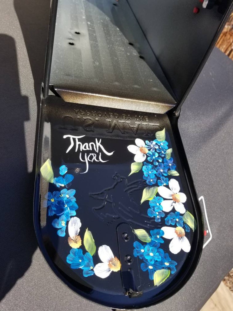 Hand Painted Mailbox daisies and blue flowers with emerald leaves. FREE Personalization, Housewarming gift, Artistic Unique yard art garden image 6