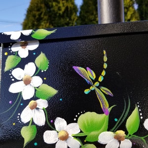 Custom Hand-Painted Mailbox with Shimmering Dragonflies and Pretty Daisies, House Mount. Personalize it! unique gift! Free personalization