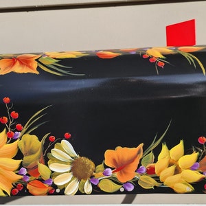 NEW Hand-Painted Mailbox with Fall Foliage, Sunflowers, Berries, cone flowers and Leaves – Unique Autumn Gift Medium, Large, or Extra Large