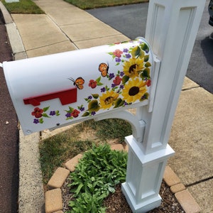 LARGE Hand Painted custom Mailbox Sunflowers, flowers, butterflies fall Wildflowers Autumn perfect housewarming gift! Personalize FREE