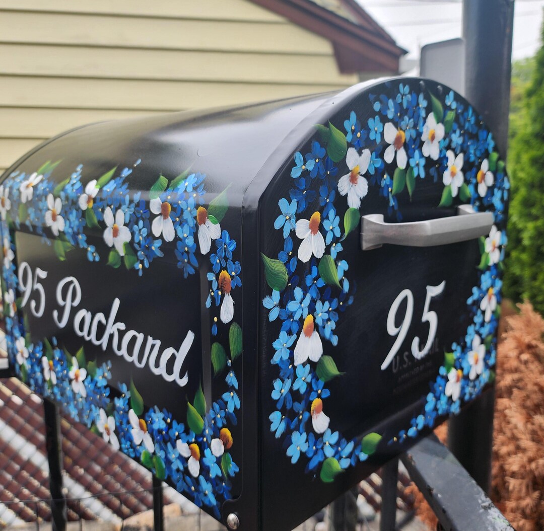 EXTRA LARGE Hand Painted Mailbox – Daisies & Blue Flowers, Butterfly or ...