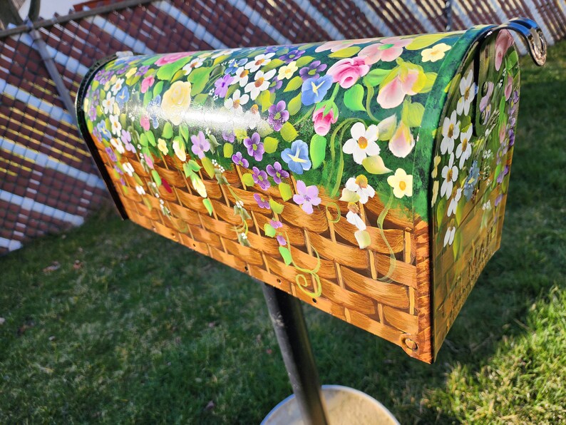 Hand Painted Mailbox Beautiful Basket of Flowers, Faux Basket, Custom ...