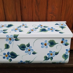 Hand Painted Mailboxes Blue Daisies House mount, wall mount, housewarming gift, unique gift, flowers. Free Shipping