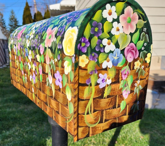 Decorative Wooden Mailbox with Roses