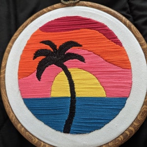 Sunset Palm Tree Embroidery Pattern for Beginners (Digital Download)