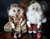 OOAK Santa Folk Art Doll, OOAK Mrs Claus Folk Art Doll , Handmade Santa And Mrs Claus Doll, 23 Inch Cloth Doll
