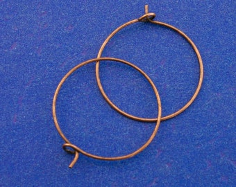 25 pcs -Antique Copper Hoop Earrings, Round Hoop Earring Blanks, Copper Wine Glass Charms, 24mm (about  1")- AC-B0102668