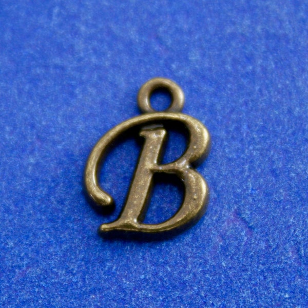1 or 4 pcs- Antique Brass Script Initial B, Alphabet, Bronze Letter B, Monogram B, 12mm