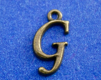 1 or 4 pcs- G Script Initial, Antique Brass Alphabet, Bronze Letter G, Monogram G, Tiny Initial Charm, 12mm Letter, Initial