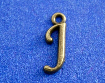 1 or 4 pcs- 12mm Bronze Script Initial J, Antique Brass Alphabet Charm J, Letter J, Monogram J