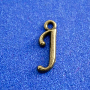 1 o 4 piezas- 12mm Bronce Script Inicial J, Antiguo Latón Alfabeto Encanto J, Letra J, Monograma J