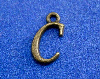 1 or 4 pcs -12mm Bronze Script Initial, C Alphabet, Antique Brass Letter C, Monogram C, 12mm