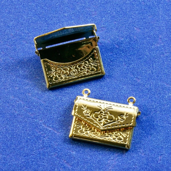 2 pcs Gold Envelope Locket Pendants, Floral Locket, Gold Plated Keepsake Locket, Rectangle Locket, 22x17x3.5mm- SP-KK-N0116-102-NB