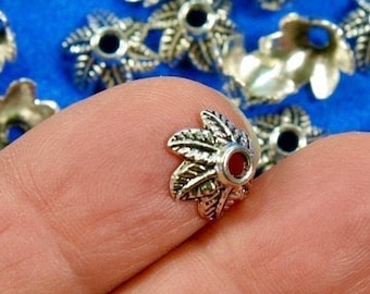 25 pieces -Antique Silver Leaf Pattern, Flower Style Beads Caps , 11mm x 11mm,  Fits 12mm-14mm Beads- AS-B22575