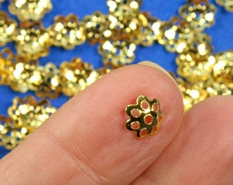 50 pcs -Gold Plated Flower Bead Caps, 8mm Dia, Gold Beadcaps, Lace Bead Caps, Fits 10mm-14mm Beads - GP-B00299